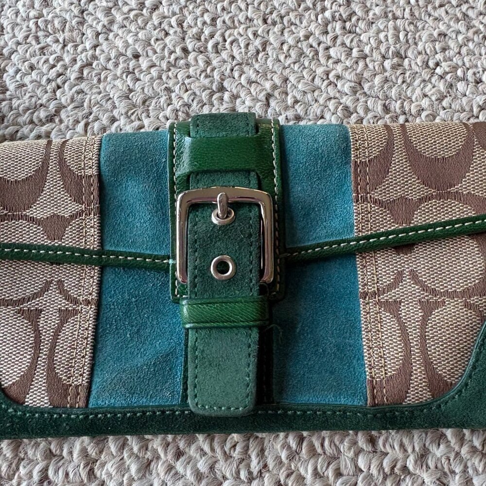 Vintage Coach Soho Signature Canvas Wristlet – Green Suede – Y2K Authentic vint - Picture 3 of 8
